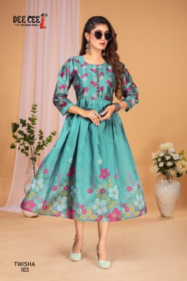 Twisha by Deecee Flared Long Zarna Silk Digital Printed  fancy Kurti collection at low price  kurtis catalogs