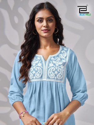 Universe by Blue hills reyon short top with embroidered western wear catalogue at amaviexpo Blue hills Kurti 