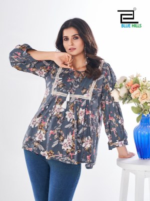 Urvashi presented Short Printed top with lace and dori in 4 colors at affordable rate wholesale catalogs