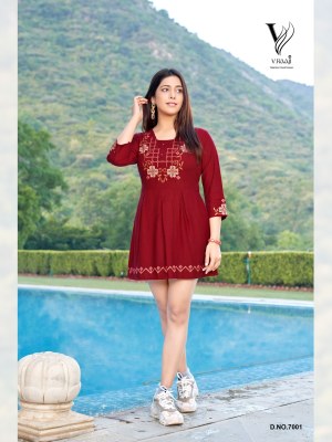 V Raaji Presents Bold Viscose Rayon Short Top Kurti catalogue wholesale price  western wear catalogs