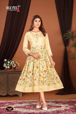 Vaama by Deecee Satin stylon digital printed fancy flared kurti catalogue kurtis catalogs