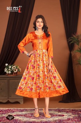 Vaama by Deecee Satin stylon digital printed fancy flared kurti catalogue kurtis catalogs