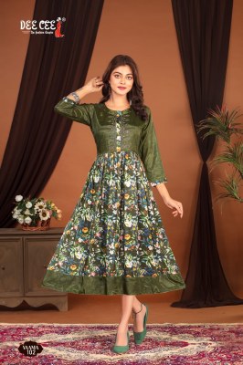 Vaama by Deecee Satin stylon digital printed fancy flared kurti catalogue kurtis catalogs