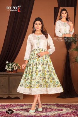 Vaama by Deecee Satin stylon digital printed fancy flared kurti catalogue kurtis catalogs