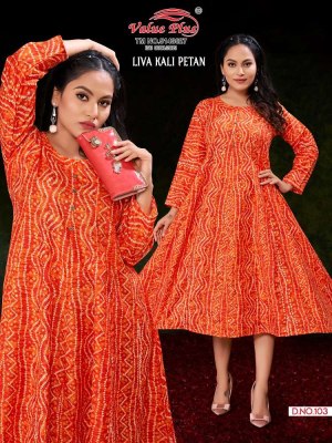 Value plus new launch liva kali petan rayon printed anarkali full ghera Kurti design wholesaler  Value plus Kurti