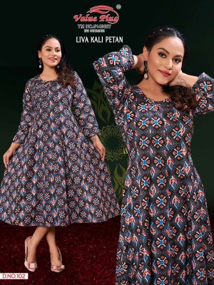 Value plus new launch liva kali petan rayon printed anarkali full ghera Kurti design wholesaler  kurtis catalogs