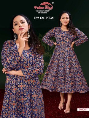 Value plus new launch liva kali petan rayon printed anarkali full ghera Kurti design wholesaler  kurtis catalogs