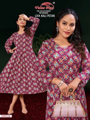 Value plus new launch liva kali petan rayon printed anarkali full ghera Kurti design wholesaler  kurtis catalogs