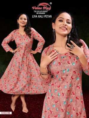 Value plus new launch liva kali petan rayon printed anarkali full ghera Kurti design wholesaler  kurtis catalogs