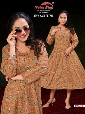 Value plus new launch liva kali petan rayon printed anarkali full ghera Kurti design wholesaler  kurtis catalogs