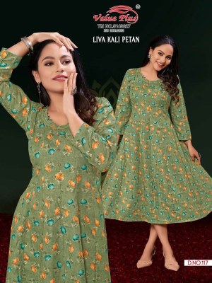 Value plus new launch liva kali petan rayon printed anarkali full ghera Kurti design wholesaler  kurtis catalogs