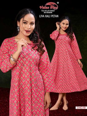 Value plus new launch liva kali petan rayon printed anarkali full ghera Kurti design wholesaler  kurtis catalogs