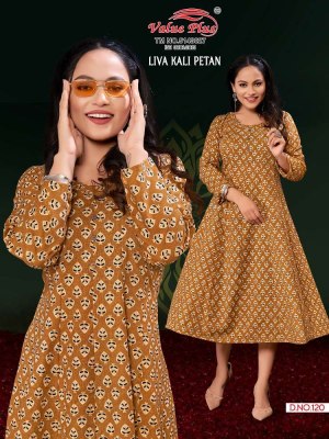 Value plus new launch liva kali petan rayon printed anarkali full ghera Kurti design wholesaler  kurtis catalogs