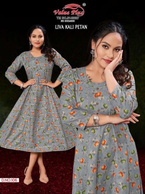 Value plus new launch liva kali petan rayon printed anarkali full ghera Kurti design wholesaler  kurtis catalogs