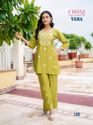 Vama by Ossm Viscorse silk embroidered co ord set catalogue at affordable rate Size wise Combo Set