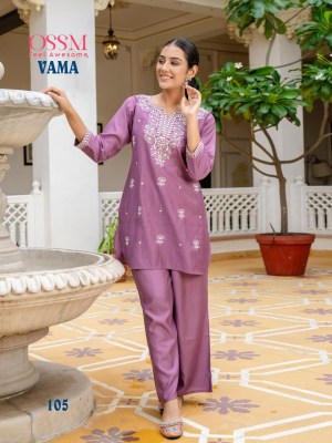 Vama by Ossm Viscorse silk embroidered co ord set catalogue at affordable rate Size wise Combo Set