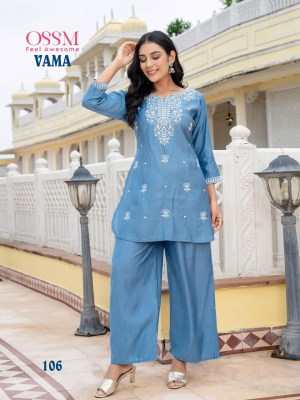 Vama by Ossm Viscorse silk embroidered co ord set catalogue at affordable rate Size wise Combo Set