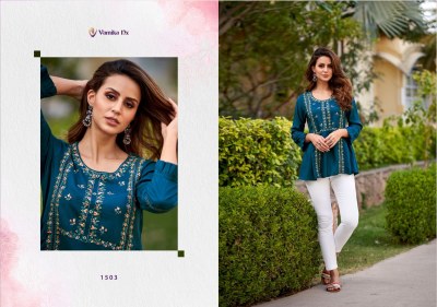 Vamika Nx present Rang mahal premium heavy reyon western tunic with embroidered neck catalogue at wholesale price western wear catalogs