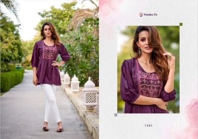 Vamika Nx present Rang mahal premium heavy reyon western tunic with embroidered neck catalogue at wholesale price western wear catalogs