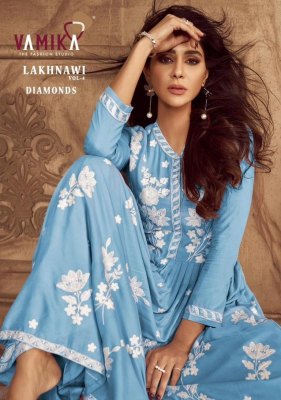 Vamika TM by Lakhnavi vol 4 diamonds Heavy reyon exclusive readymade fancy sharara suit catalogue at wholesale price Vamika nx