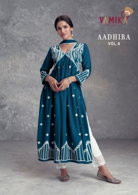 Vamika by Aadhira vol 8 pure embroidered nyra cut kurti bottom and dupatta catalogue  Vamika nx