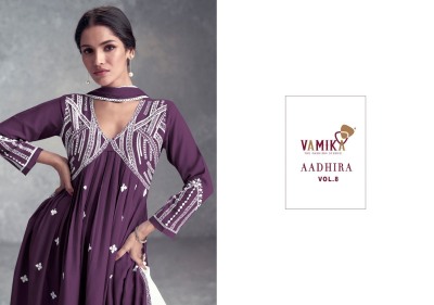 Vamika by Aadhira vol 8 pure embroidered nyra cut kurti bottom and dupatta catalogue  readymade suit catalogs