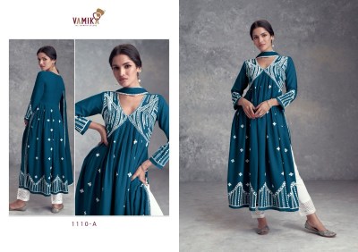 Vamika by Aadhira vol 8 pure embroidered nyra cut kurti bottom and dupatta catalogue  readymade suit catalogs