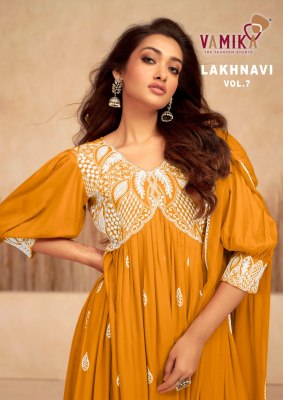 Vamika by Lakhnavi vol 7 heavy reyon exclusive embroidered kurti with plazzo and dupatta catalogue Vamika nx