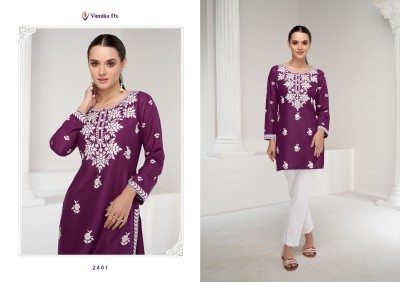 Vamika nx by ruhana ethnic style embroidered short kurti catalogue at affordable rate western wear catalogs