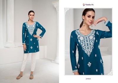 Vamika nx by ruhana ethnic style embroidered short kurti catalogue at affordable rate western wear catalogs