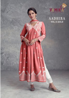 Vamika present Aadhira vol 8 gold designer nyra style embroidered top bottom and dupatta catalogue readymade suit catalogs