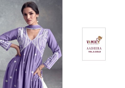 Vamika present Aadhira vol 8 gold designer nyra style embroidered top bottom and dupatta catalogue readymade suit catalogs