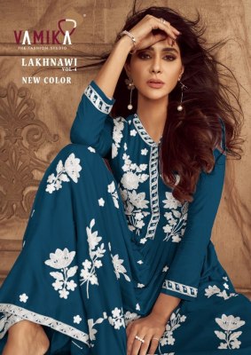 Vamika present Lakhnavi vol 4 heavy reyon embroidered readymade suit catalogue at wholesale price Vamika nx