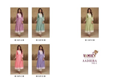 Vamika presents Aadhira vol 5 d n 1107a to 1107e  Designer Embroidered nayra collection dress wholesaler  kurtis catalogs