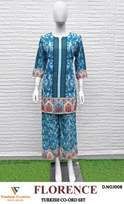 Vandana Creation Florence Vol1 Turkish Coord Set Rayon Digital Print Top And Plazzo Kurti catalogs Wholesale Product kurtis catalogs