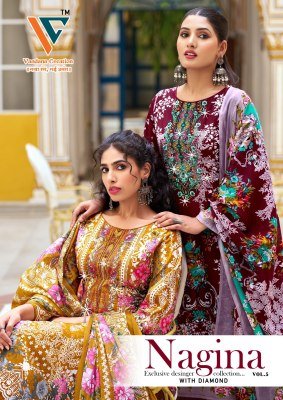 Vandana Creation Nagina Vol-05 Cotton Suit with Embroidery Neck Work And Swarovski Diamond Unstitched Wholesale Vandana creation