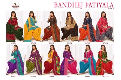 Vandana fashion Bandhej patiyala Vol 6 heavy cotton unstitched Dress Material catalogue at wholesale price dress material catalogs