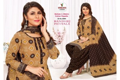 Vandana fashion Bandhej patiyala Vol 6 heavy cotton unstitched Dress Material catalogue at wholesale price dress material catalogs