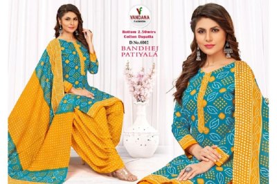 Vandana fashion Bandhej patiyala Vol 6 heavy cotton unstitched Dress Material catalogue at wholesale price dress material catalogs