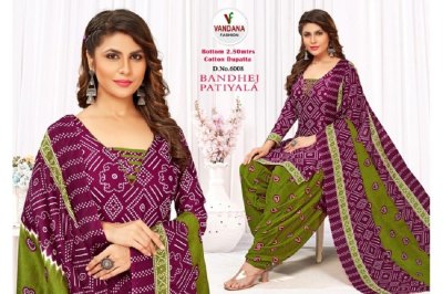 Vandana fashion Bandhej patiyala Vol 6 heavy cotton unstitched Dress Material catalogue at wholesale price dress material catalogs