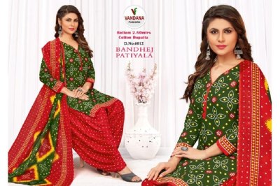 Vandana fashion Bandhej patiyala Vol 6 heavy cotton unstitched Dress Material catalogue at wholesale price dress material catalogs