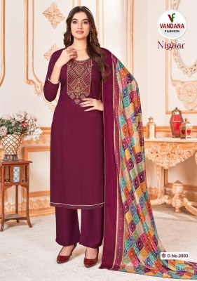 Vandana fashion launch Nigaar  vol 2 fancy Pure Reyon Slub With Embroidered unstitched salwar kameez catalog at affordable rate salwar kameez catalogs