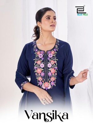 Vansika by Blue hills reyon embroidered fancy kurti pant and dupatta catalogue  Blue hills Kurti 