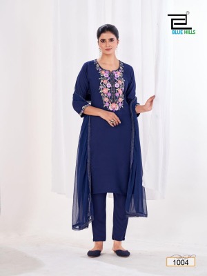 Vansika by Blue hills reyon embroidered fancy kurti pant and dupatta catalogue  readymade suit catalogs