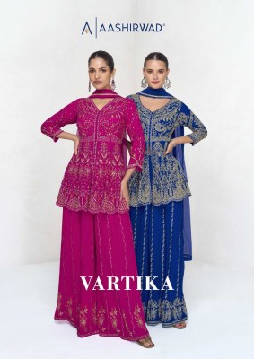 Vartika by Aashirwad real georgette embroidered fancy sharara suit catalogue at low rate Aashirwad Creation 