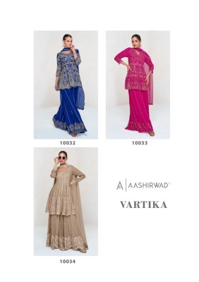 Vartika by Aashirwad real georgette embroidered fancy sharara suit catalogue at low rate fancy sharara suit Catalogs