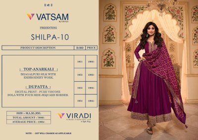 Vatsam by viradi shilpa 10 Bhagalpuri silk with embroidery work Anarkali kurti with bottam and dupatta kurtis catalogs