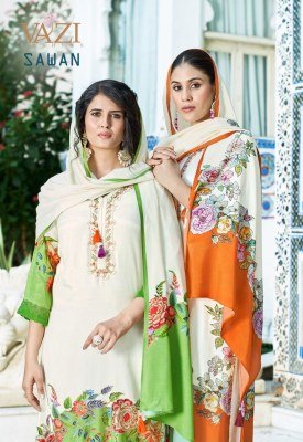 Vazi Fashion Sawan Designer Suit Pure Viscose Muslin Printed Top with Hand And Aari Work  Embellished Bottom Pant  and Printed Muslin Dupatta with Tas kurtis catalogs