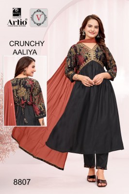 Veda by Crunchy Alia modal printed with fancy flared kurti pant and dupatta catalogue at affordable rate  readymade suit catalogs