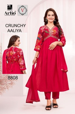 Veda by Crunchy Alia modal printed with fancy flared kurti pant and dupatta catalogue at affordable rate  readymade suit catalogs